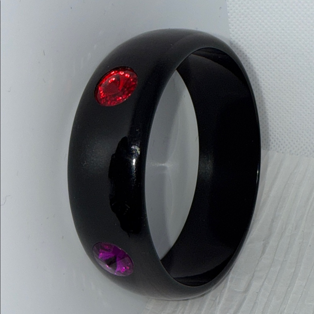 Vintage lucite Black Bangle with multi color rhinestones fun runway bracelet